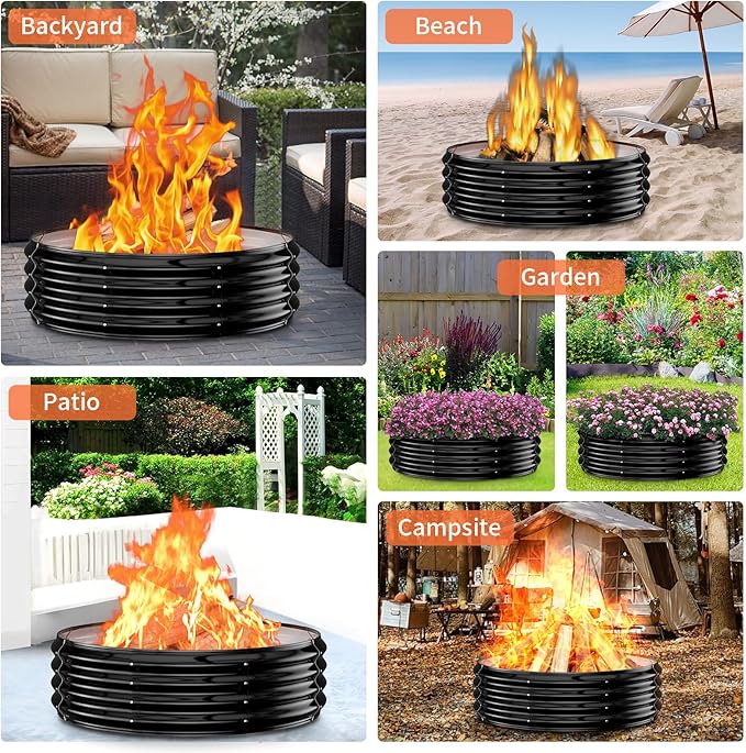 60 Inch Extra Large Fire Pit Ring for Outside, Heavy Duty Wood Burning Firepits & Outdoor Fireplace,12'' Tall High Heat Resistant Fire Bowl Galvanized Steel Portable for Backyard Bonfire,Patio,Camping