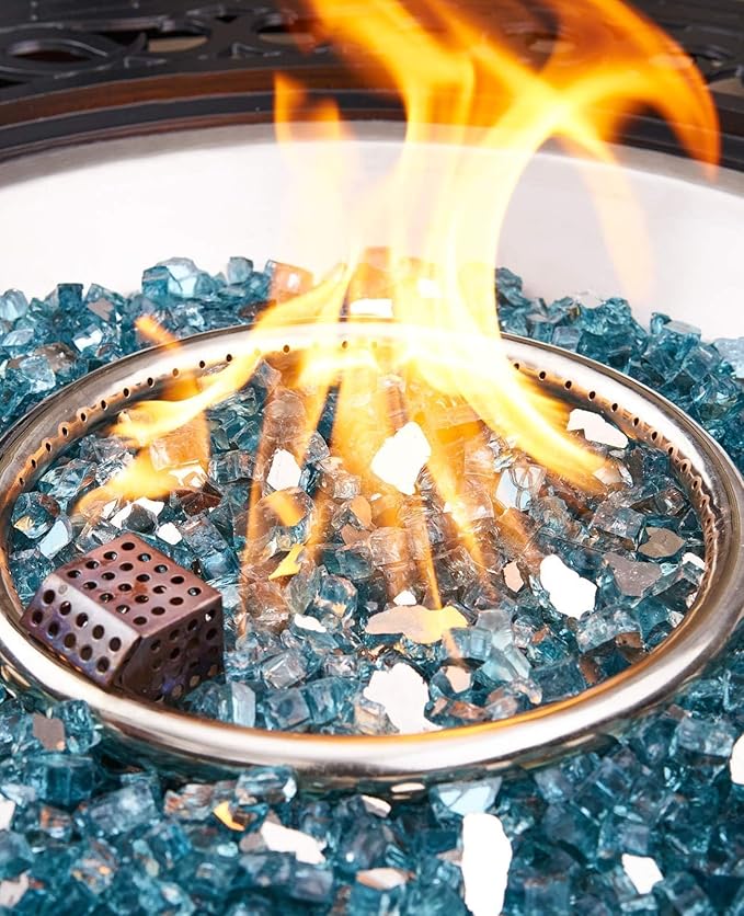 NUPICK 10 lb Reflective Fire Glass, 1/2 Inch, Fit for Fire Pit & Fireplace, Pacific Blue