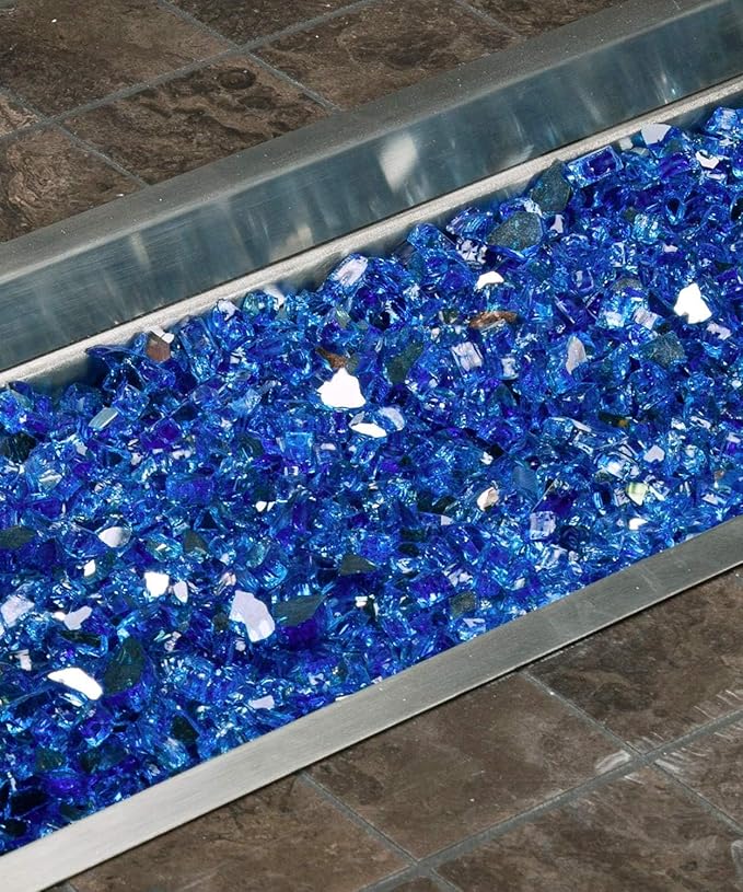 NUPICK 20 Pound Fire Glass, 1/2 Inch Reflective Fire Glass, Fit with Fire Pit Glass and Fireplace Glass, Blue