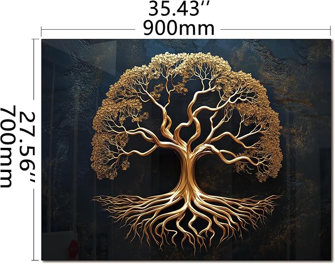 DAIFURONGE Tempered Glass Backsplash for Kitchen, Tree of Life Art Stove Backsplash Protector - Easy to Clean Wall Decor (Art Deco 1, 35.43"x27.56"(90x70cm))