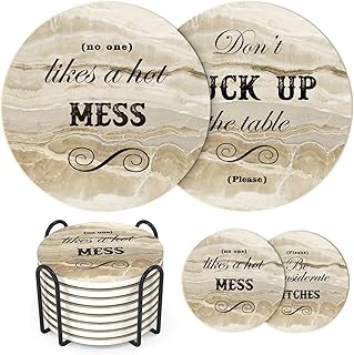 White Elephant Gifts for Adults, Funny Coasters Set of 8, Funny Gag Gifts for Adults, Christmas House Warming Gift New Home, Marble Style Absorbent Drink Coasters with Cork Base, Home Decor, 4 inches