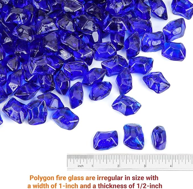 Skyflame 10-Pound Polygon Fire Glass for Fire Pit Fireplace Landscaping, 1/2-Inch Cobalt Blue