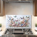 DAIFURONGE Tempered Glass Backsplash for Kitchen, Butterfly Flower Design Stove Backsplash Panel, Easy to Clean, Wall Decor, (Art Deco 1, 30"x16"(76.2x40.64cm)