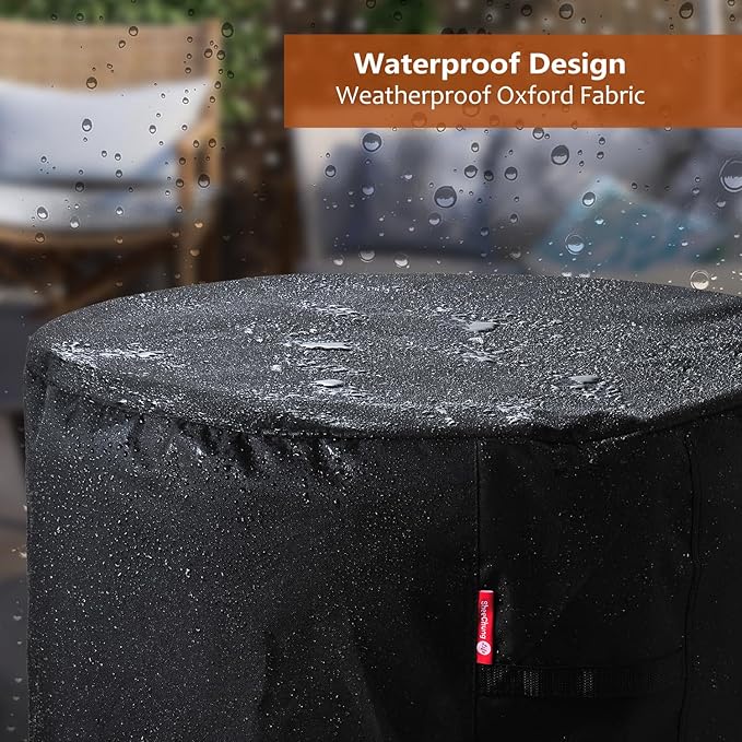 SheeChung Fire Pit Cover Round 24" D X 29" H for Ninja Fireside 360 Outdoor Heater,Heavy Duty 600D Outdoor Waterproof & Tear Resistant Cover,Fits for 22/24 inch Fire Pit Table,Drawstring & Air Vents