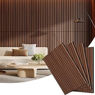 4 Pack Wood Panels for Wall, 47.24" x 23.81" Acoustic Wood Slat Wall Panel for Interior Decor & Noise Reduction, Soundproof Wood Wall Panel, Sound Absorbing Wall Panels for Home Office Studio, Walnut