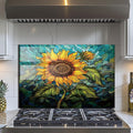 Evgosm Tempered Glass Backsplash for Kitchen， Stove Splashback, sunflower Glass Backsplash, Used for Kitchen Wall Protection and Decoration, Easy to Install and Clean. (30x20'')