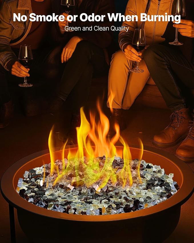 VEVOR Fire Glass, 10 lbs, Copper + Clear + Gold, 1/2 Inch High-Temperature Resistant Reflective Glass Rocks, Smokeless Fire Pit Stones for Outdoor Table & Landscaping
