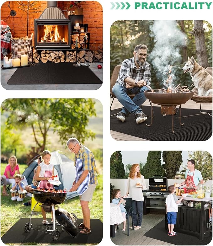 Fireproof Mat 2-Pack, Round & Rectangle Fire Pit and Grill Mat, 3-Layer Heat Resistant Deck Protector, Waterproof, Anti-Slip, for Patio, Grass & Outdoor Use (Round 48" & Rectangle 48" × 60")
