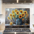 fzxwyishu Tempered Glass Backsplash for Kitchen,Stove Splashback Protector Sunflower Design | Heat-Resistant Splash Board, Kitchen Wall Decoration