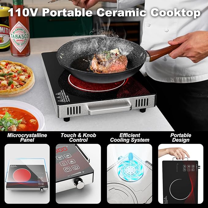 1800W Portable Infrared Cooktop Single Burner Electric Stove Ceramic Glass Electric Hot Plate Cooktop electric burners for cooking stove cocina electrical eléctrica para cocinar eléctrica