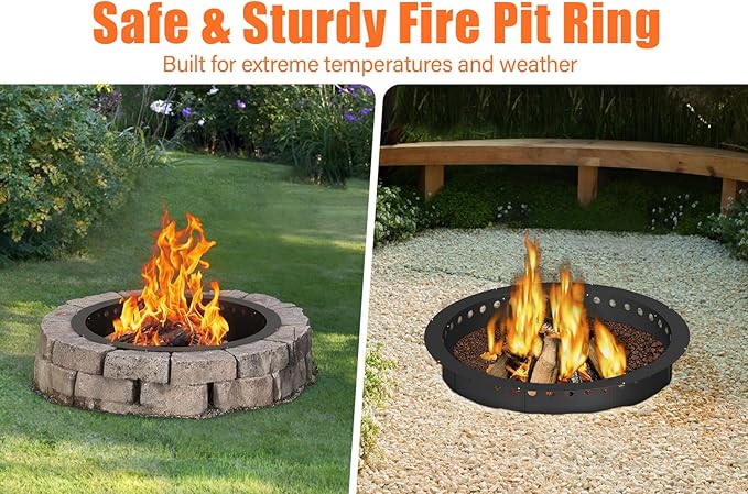 39 Inch Fire Pit Ring for Outside, Large Smokeless Firepit Insert, Wood Burning Fire Pit Rim, DIY Fire Rings for Yard/Garden Bonfires, Outdoor Fireplace, Carbon Steel, Matte Black