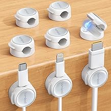 Lamicall 8 Pack Magnetic Cable Clips Cord Organizer - [Crystal-Clear & Silver Shine] Aesthetic Strong Adhesive Phone Charger Cable Management Clips for Nightstand, Home Office Desk Desktop Accessories