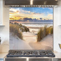 fzxwyishu Tempered Glass Backsplash for Kitchen,Stove Splashback Protector Beach Scenery Design | Heat-Resistant Splash Board, Kitchen Wall Decoration (Art Deco 1, 30"x30"(76.2x76.2cm))