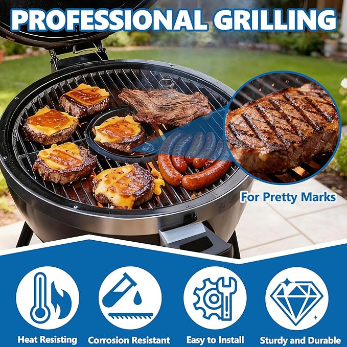 19.5" Round Grill Grate for Akorn Kamado Ceramic Grill Char Griller Akorn 16620 E56720 16820 Parts, Cast Iron Grate for Char-Griller E16620 Pit Boss K24 Louisiana Grills K24 Replacement, Firepit Grate