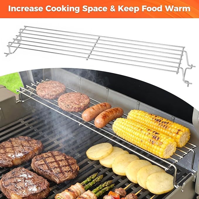 304 Stainless Steel Warming Rack for Weber Spirit 300 and GS4 Spirit II 300 Series Gas Grills with Front Control Knobs, 7641 Grill Upper Rack for Weber Genesis Silver Gold B/C Grill, 25 Inch