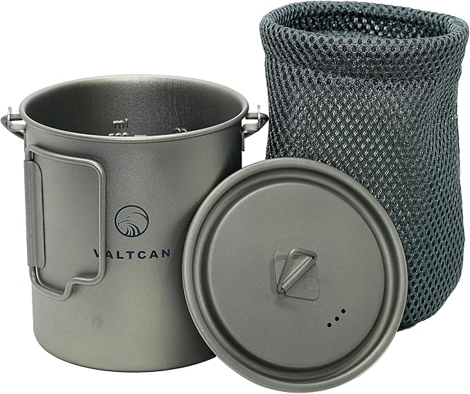 Valtcan Titanium Pot 750ml Grade 1 Thicker Build, Bail Handle, Tight-Fit Lid, 4.7 oz with Lid Ultralight Camping Mug 25.4 oz Backpacking Cookware for Hiking Bushcraft, No Metallic Taste Mesh Bag