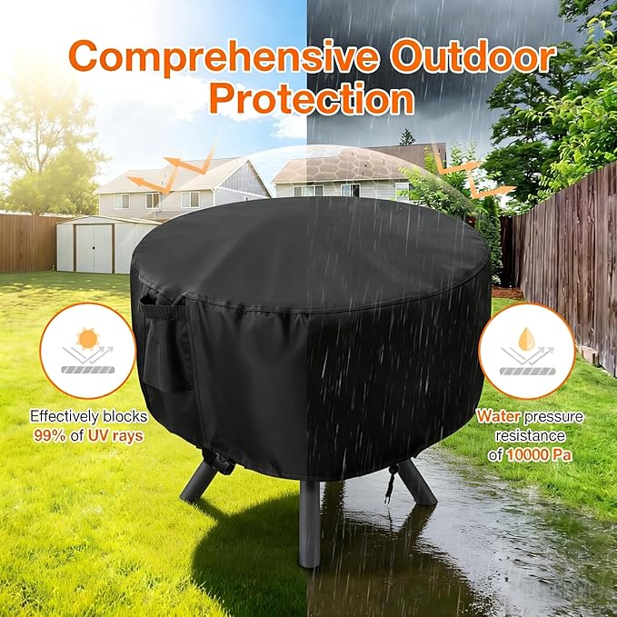 POMER Fire Pit Cover,Round Fire Pit Cover for Panovue for Ikuby for Fissfire 35 Inch Fire Pit Sphere, Waterproof Propane Gas Fire Pit Column Cover - 36" D x 34" H