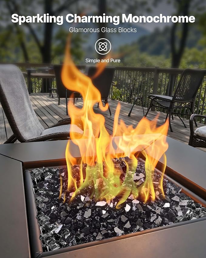 VEVOR Fire Glass, 20 lbs, Black, 1/2 Inch High-Temperature Resistant Fireplace Rocks, Reflective & Smokeless Fire Pit Glass for Outdoor Table, Landscaping