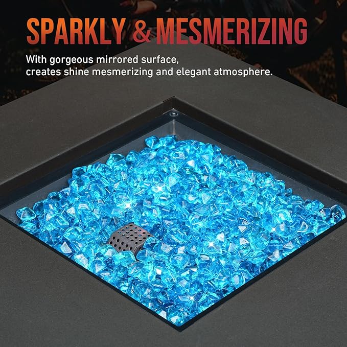 Skyflame 10-Pound Polygon Fire Glass for Fire Pit Fireplace Landscaping,1/2-inch, Aqua Blue