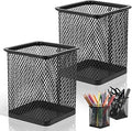 2 Pack Square Metal Pen Holder for Desk, 3.15 x 3.74 IN Pen Cups, Pencil Holder Workspace Organizers for School Office- Desk Accessories & Storage, Black