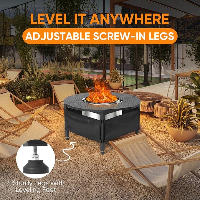 Fire Pit Surround Tabletop for Solo Stove Bonfire – 40" Powder-Coated Carbon Steel Outdoor Fire Pit Table, Compatible with 15"-21" Fire Pits, Tabletop Fire Pit for BBQ, Picnic, Patio