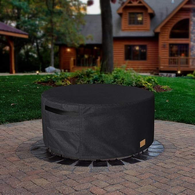 Fire Pit Cover Round 60 inch,Waterproof 600D Heavy Duty Patio Fire Pit Cover,Outdoor Round Gas Fire Pit/Table Cover,60” Dia X 24”H,Black