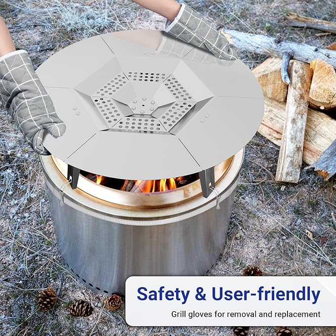 Heat Deflector Fit for Solo Stove Bonfire 19.5", 304 Stainless Steel Heat Diffuser for Bonfire Fire Pit with Grill Gloves & Fix Hoop, Capture and Redirect Warmth, Camping Accessory