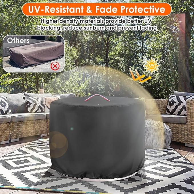 Round Fire Pit Cover,24 Inch 600D Waterproof Outdoor Propane Fire Column Cover For 23 Inch Cylinder Firepit, Patio Fireplace Cover - 24"D x 27"H