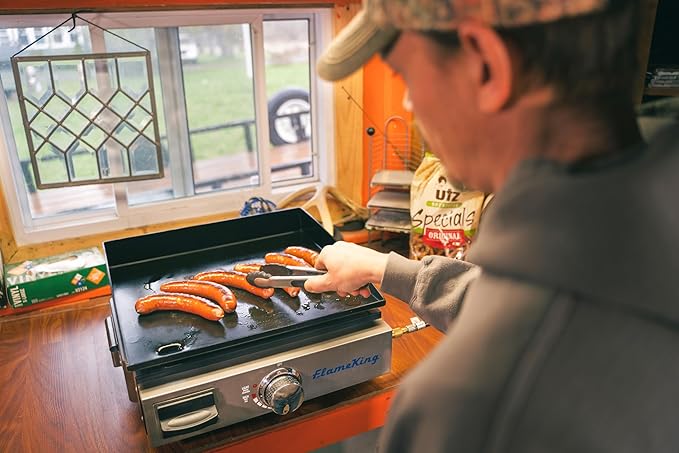 Flame King Flat Top Portable Propane Cast Iron Grill Griddle Tabletop for Outdoor Camping, Tailgating, Outdoor Cooking