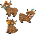 Highland Cow Spring Decor, 3 Pcs Highland Cow Figurine with Butterfly Sunflower Bird, Spring Day Gifts Rustic Resin Ornaments Statue for Farmhouse Tiered Tray Table Home Decoration