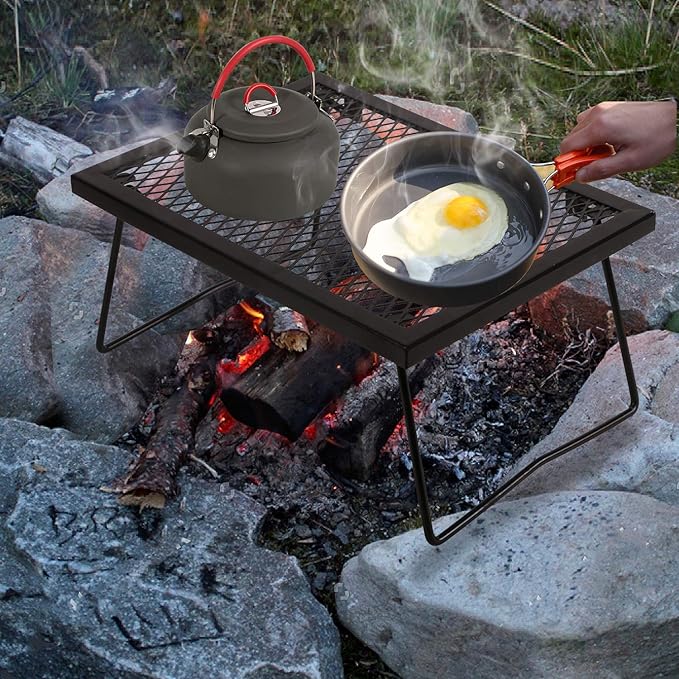REDCAMP Folding Campfire Grill Grate, Portable Heavy Duty Steel Grate, Fire Pit Grill Grate for Outdoor Camping Cooking BBQ