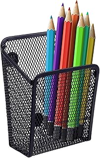 Performore Magnetic Metal Mesh Pencil Holder, Black Stainless Steel Pen Holder with Magnets, Basket Storage Organizer for Whiteboard, Blackboard, Kitchen, Locker, Home, or Office (1)