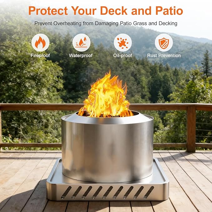 Fire Pit Base Compatible for Breeo Fire Pit X24 (25.6 Inch) - for Lawn & Deck Protection,Stainless Steel Metal Base,Heat Protection & Airflow,Fire Pit mat,Accessory for Outside & Indoor,for Solo Stove
