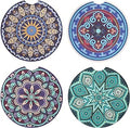 Vaincre 4 Pack 2.56" Car Coasters for Drinks Absorbent, Mandala Ceramic Cup Holder Coaster for Your Car with Fingertip Grip, Removable Cute Auto Accessories, Keep Vehicle Clean for Women & Girls