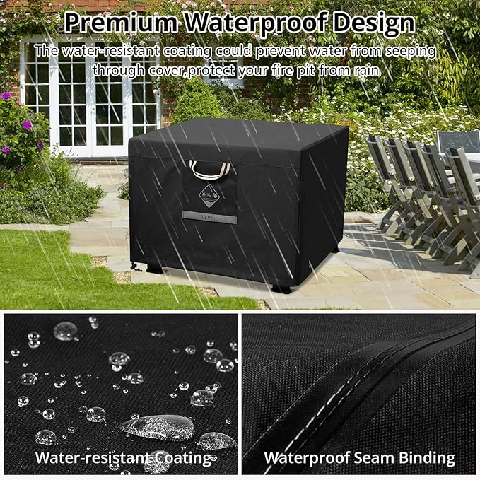 QH.HOME Fire Pit Cover Square, 28 inch Firepit Covers,Heavy Duty Fabric 100% Waterproof, Fits Outdoor for 25inch,27 inch,28 inch Square, Fireplace Cover,Gas Fire Pit Cover (28”L x 28”W x 24”H,Black)