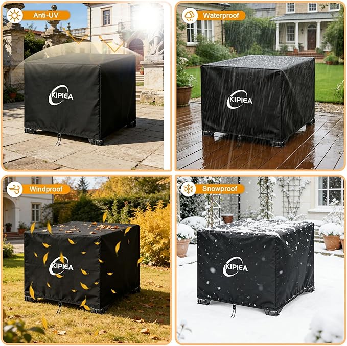 Kipiea Square Fire Pit Cover - Upgraded 600D Strong Tear Resistant, 100% Waterproof Fire Pit Table Cover, UPF 50+ Outdoor Firepit Cover Square Fading Resistant, 32" L x 32" W x 20" H