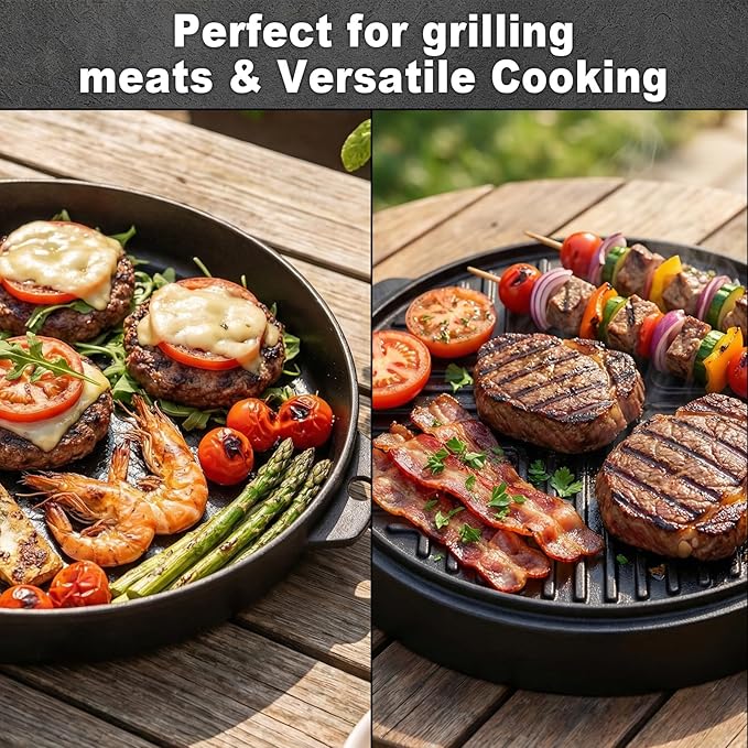 Cast Iron Griddle Gourmet BBQ Griddle 7421 for Weber 22 Inch Charcoal Grill, Cast Iron 13" Griddle Pan Easy To Clean Cast Iron Skillets Use In The Oven, On The Stove or Grill, Over A Campfire