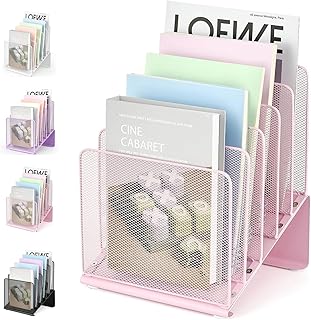 LEKETREE File Organizer for Desk, Desk Organizer with 5-Section Vertical File Rack, Folder Organizer,Workspace Organizers (Pink)