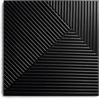 Matte Black 3D Wall Panels – 12 Pack 19.7"x19.7" Textured PVC Panels for Modern Accent Wall Decor, Waterproof 3D Wallscape Tiles for Gaming Room, Living Room & Office (Covers 32.4 Sq.Ft)