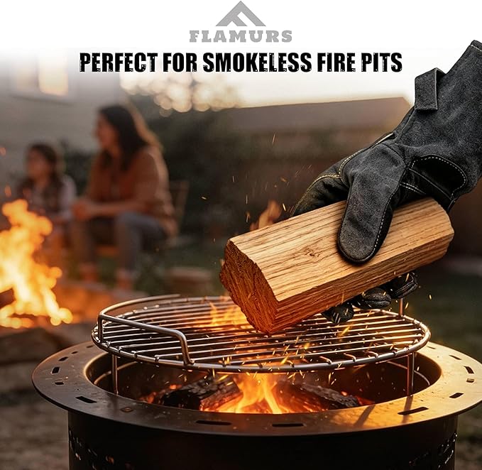 16-Inch Leather Firewood Gloves - Double Layer Full Lining with Fireproof Thread Stitching - for Smokeless Fire Pit Outdoor Cooking, Welding, Bite & Scratch Proof Against Pets - Black, G0301