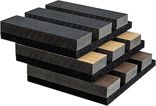 Wood Slat Acoustic Panels 3-Piece, 3.9” x 3.9” Acoustic Wall Panels, Soundproof Wooden Wall Panels, 3D Fluted Wood Panels for Living Room Bedroom Office Wall Decor