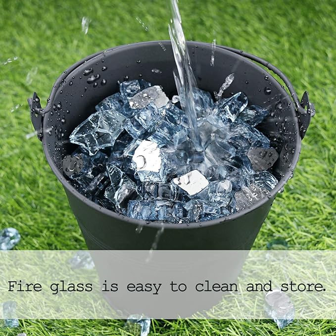 10 lbs Fire Glass, 1/2 Inch Aqua Blue Reflective Fire Glass for Propane Fire Pit, Fire Pit Glass Rocks Safe for Fireplace, Table and Landscaping