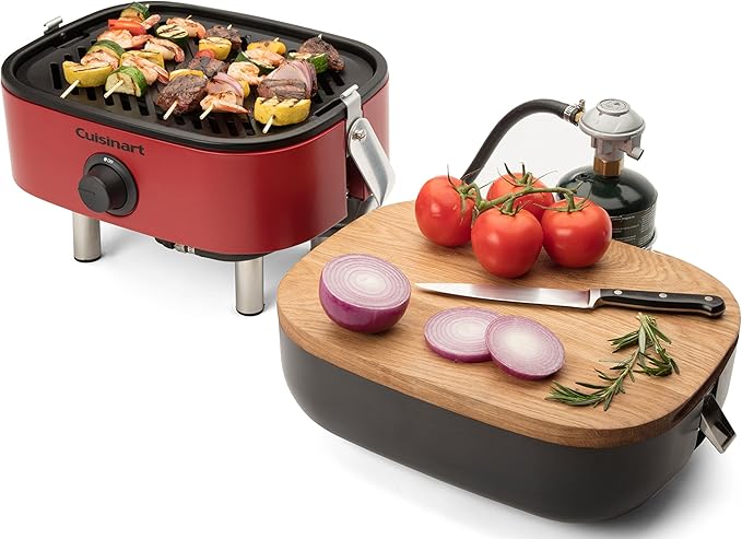 Cuisinart CGG-750 Portable, Venture Gas Grill, Red & CGS-134BL Grilling Tool Set with Grill Glove, Black (3-Piece)