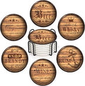 Britimes Set of 6 Coaster for Drinks Absorbent with Cork Base, Metal Holder, Wooden Texture Round Stone Drink Mat for Coffee Wood Table, Gift for Birthday, Farmhouse Housewarming Room Bar Decor