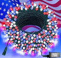 Pooqla 200 LED 66 FT 4th of July Decoration Lights, Red White Blue Lights Patriotic String Lights, Outdoor Independence Day Fairy Lights 8 Modes Connectable for Home Yard Patio Decoration, Green Wire