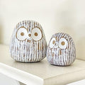 Chubby Night Owl Decor Statue Sculpture, Bookshelf Decor Accents, Boxed Set of 2, Rustic Brown & White, 3⅛ & 4⅓ Inch Decorative Resin Figurines