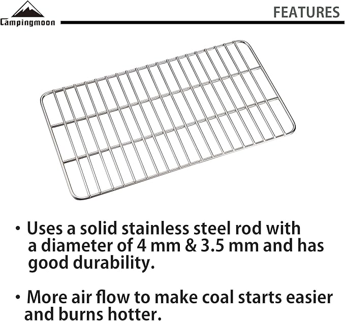CAMPINGMOON Coal Bed Charcoal Fire Grate Grill Grates Replacement Stainless Steel for Barbecue Multifunction Outdoor Cooking T-173 (1pc, 12.2x6.7-inch)