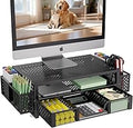 Simple Trending Desk Organizer and Accessories, 2 Tier Computer Metal Monitor Stand Riser with Drawer and Pen Holder for Laptop, Computer, iMac, Black