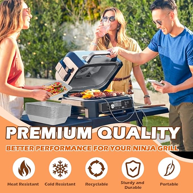 Foil Drip Pans for Ninja OG951/OG850 Woodfire Outdoor Grill Pro XL, Grease Tray Liners Compatible with Ninja OG800 and OG900 Series Woodfire Outdoor Smoker & Grill Accessories, 20 Pack