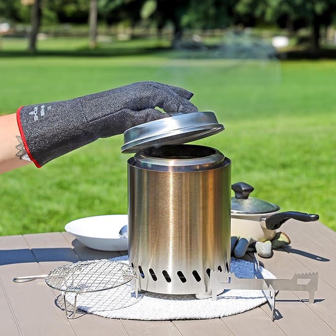 Sunnydaze 3-Piece Smokeless Tabletop Fire Pit Accessory Kit - Round Lid, Portable Fire Pit Stand, and Cooking Grate - Stainless Steel - 7.25"